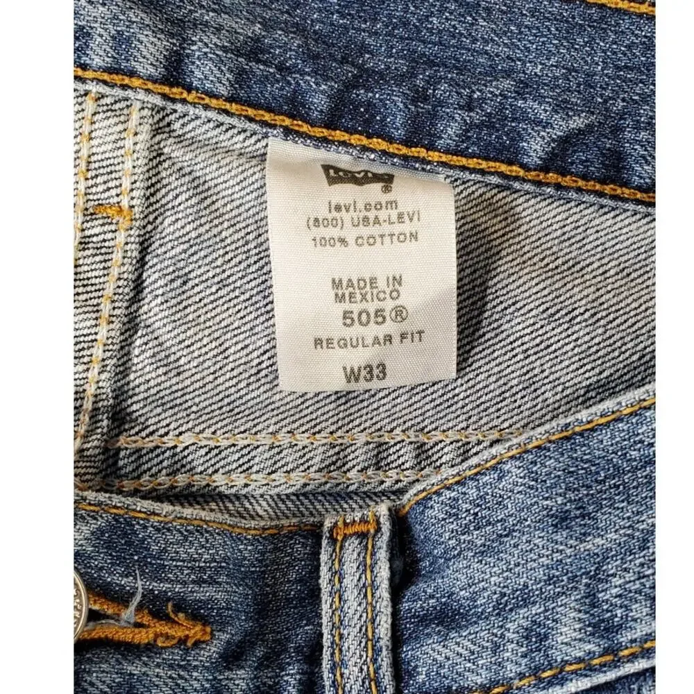 Levis 505 Denim Shorts Mens W32 Medium Wash Regular Fit Straight Leg vintage
